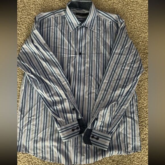 Bugatchi Uomo Men's Blue Striped Cotton Casual Shirt L Large - Picture 1 of 6